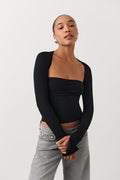 soft touch square neck top - Blanc cassé