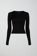 soft touch square neck top - Noir