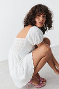 Puff sleeve off shoulder dress - Blanc cassé