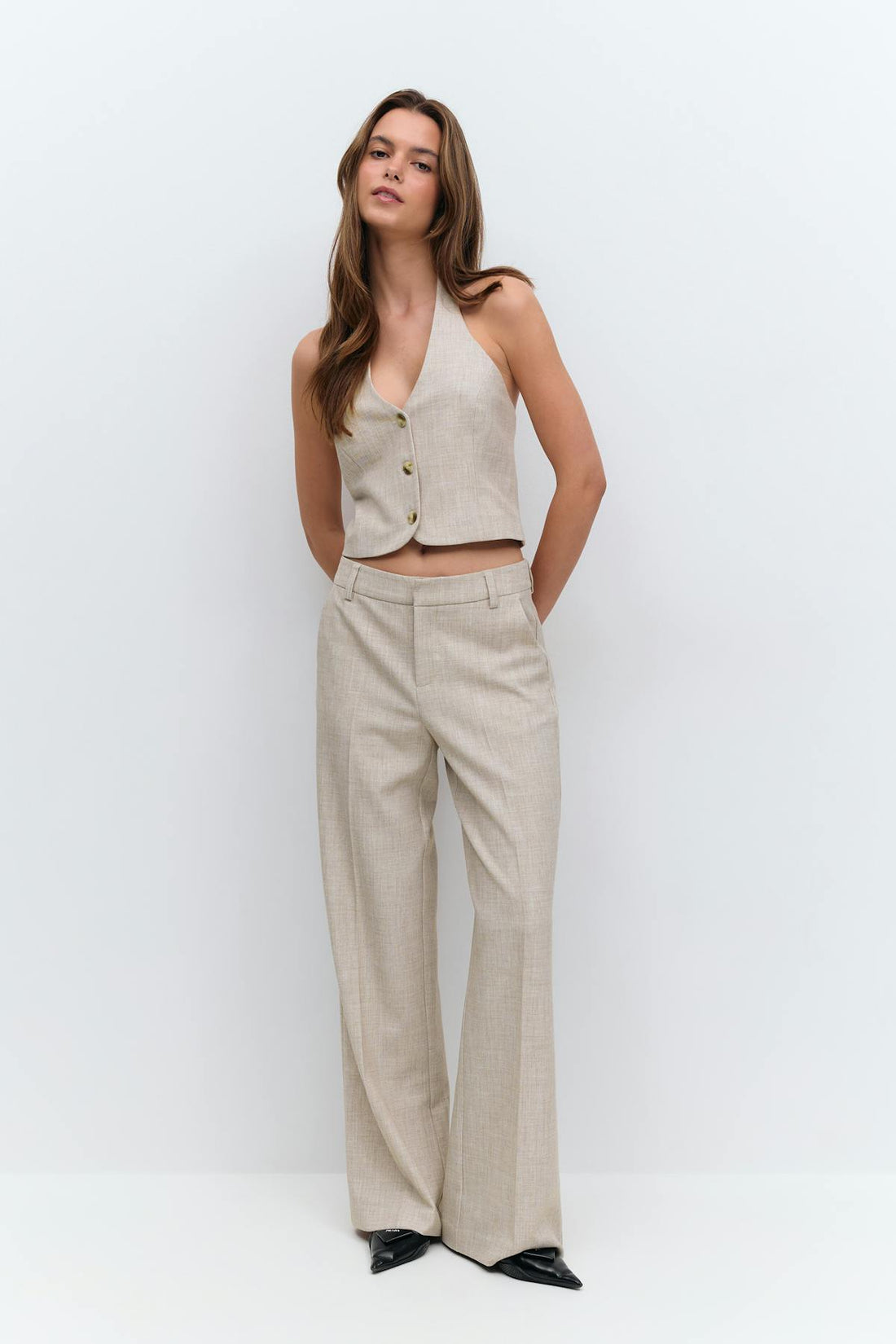 Wide suit trousers - Beige melange