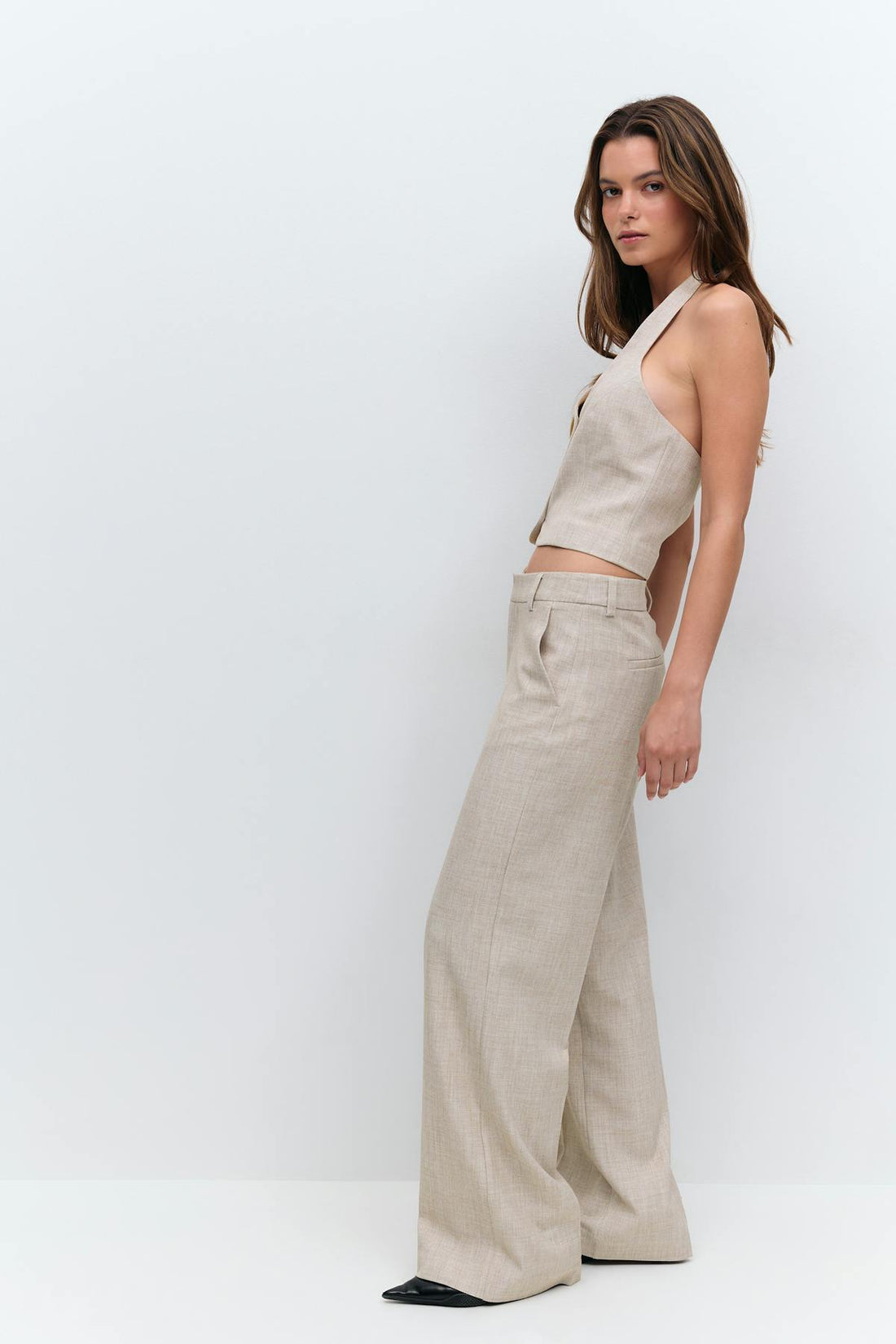Wide suit trousers - Beige melange