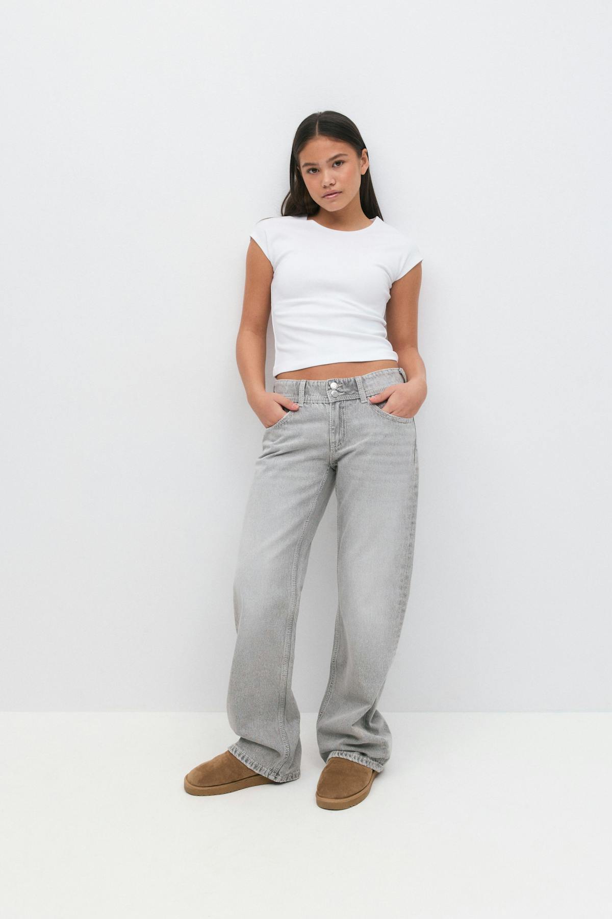 low waist wide jeans - Gris clair
