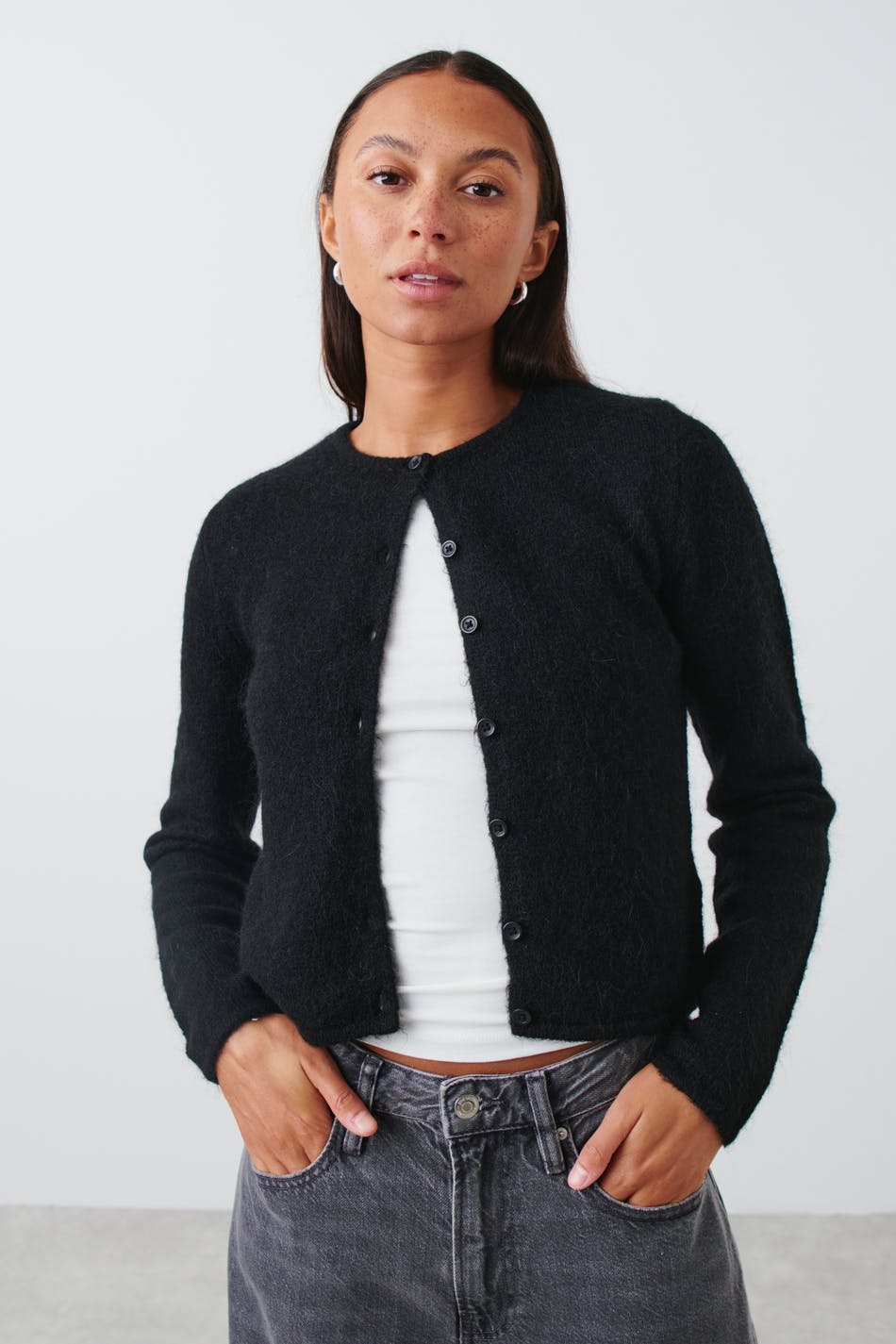 Knitted cardigan - Lt grey melange