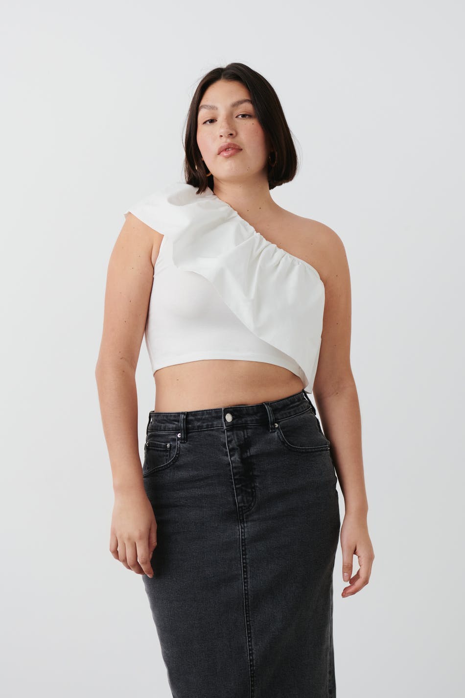 Cropped one shoulder singlet - Blanc cassé