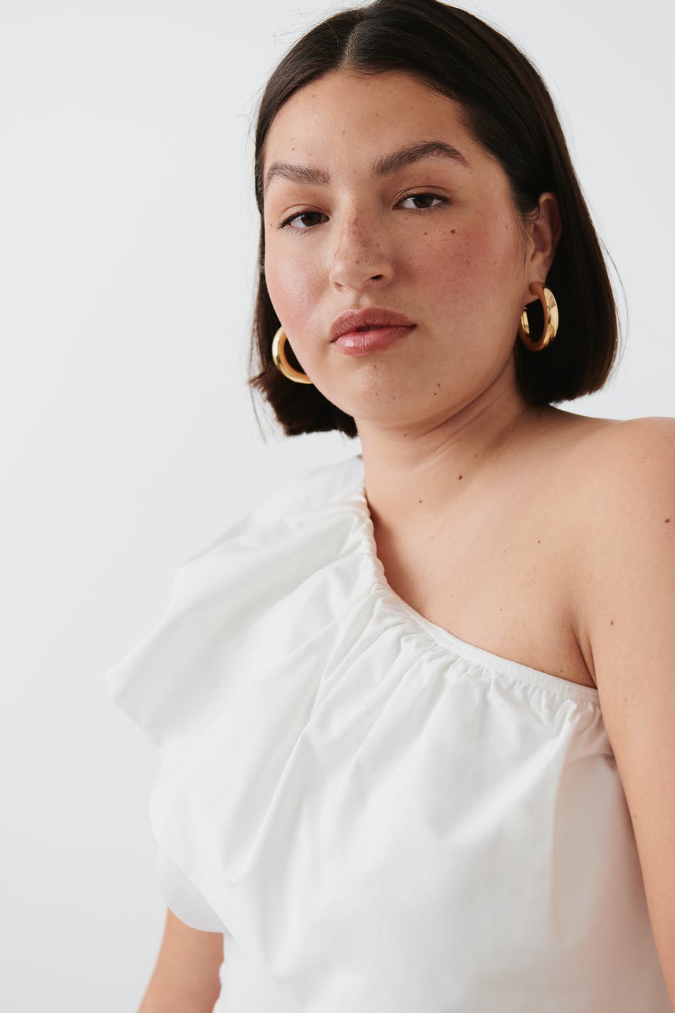 Cropped one shoulder singlet - Blanc cassé