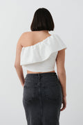 Cropped one shoulder singlet - Blanc cassé