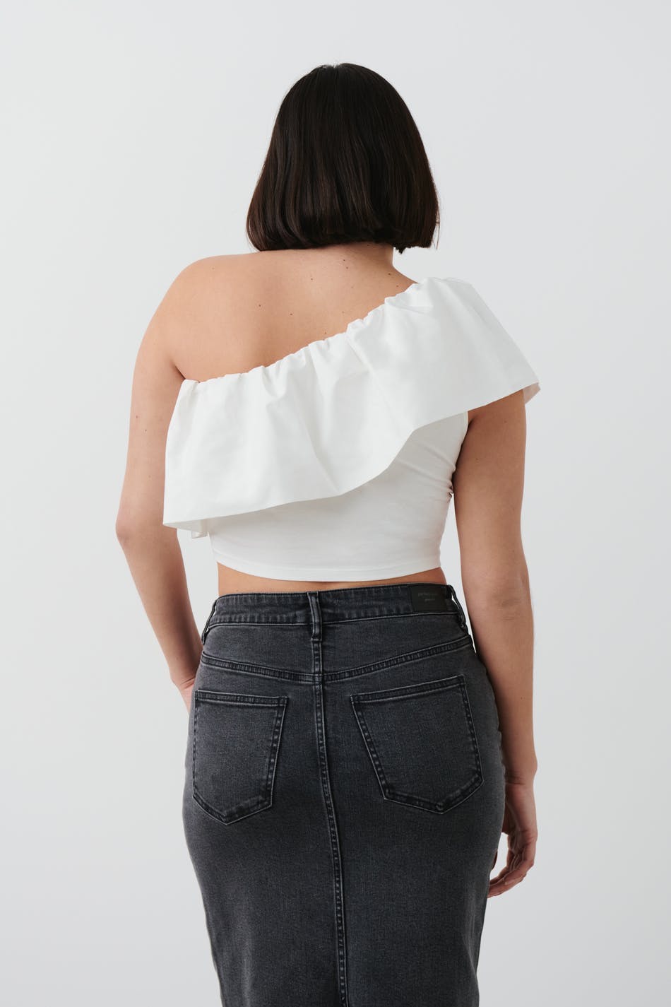 Cropped one shoulder singlet - Blanc cassé