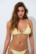 Soft flounce triangle bikini top - Yellow ditsy