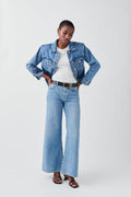 shoulder padded denim jacket - Mid blue