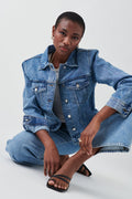 shoulder padded denim jacket - Mid blue