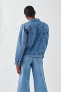 shoulder padded denim jacket - Mid blue