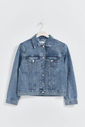 shoulder padded denim jacket - Mid blue