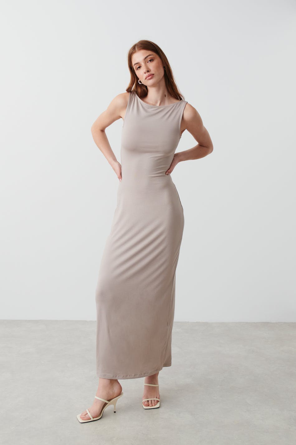Soft touch boatneck maxi dress - Noir