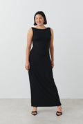 Soft touch boatneck maxi dress - Noir