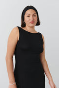 Soft touch boatneck maxi dress - Noir