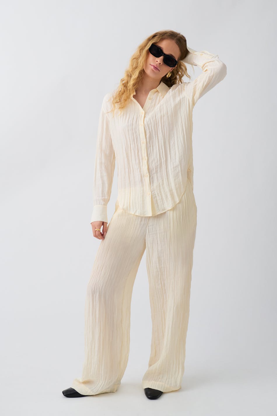 Crinkle texture trousers - Gris