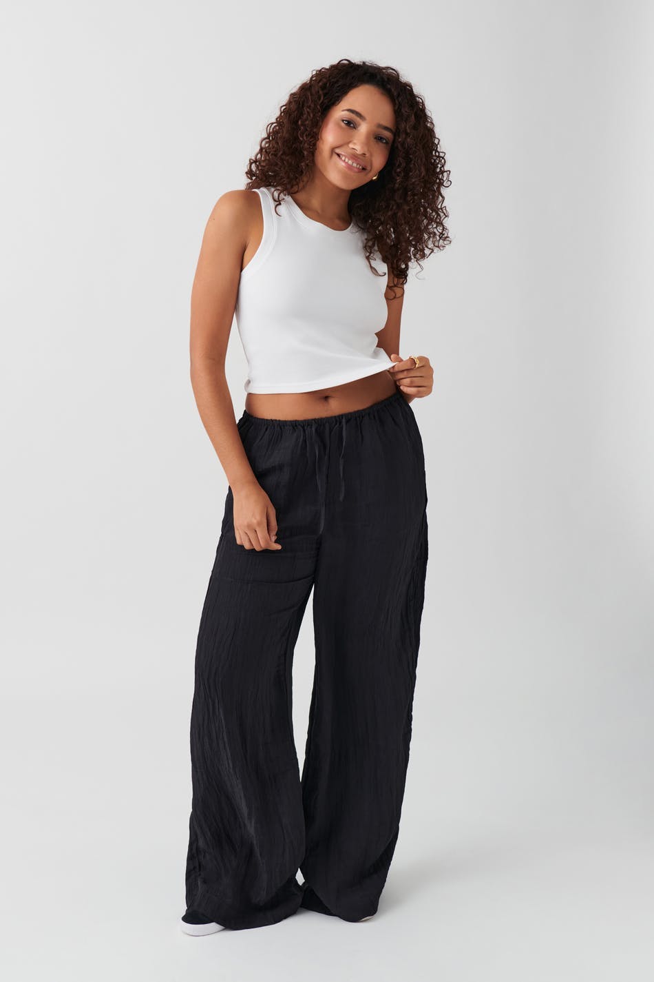 Crinkle texture trousers - Noir