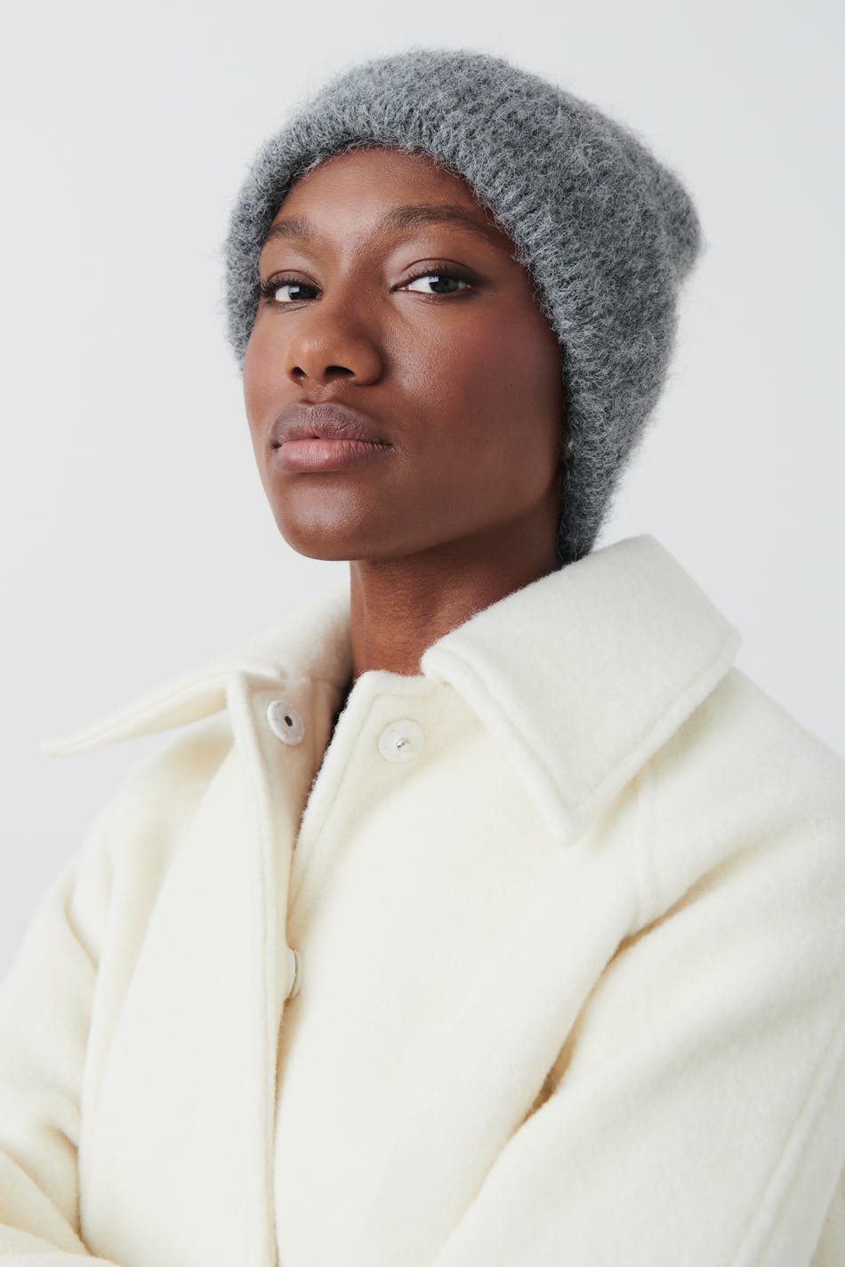 Textured knitted beanie hat - Lt greymelange