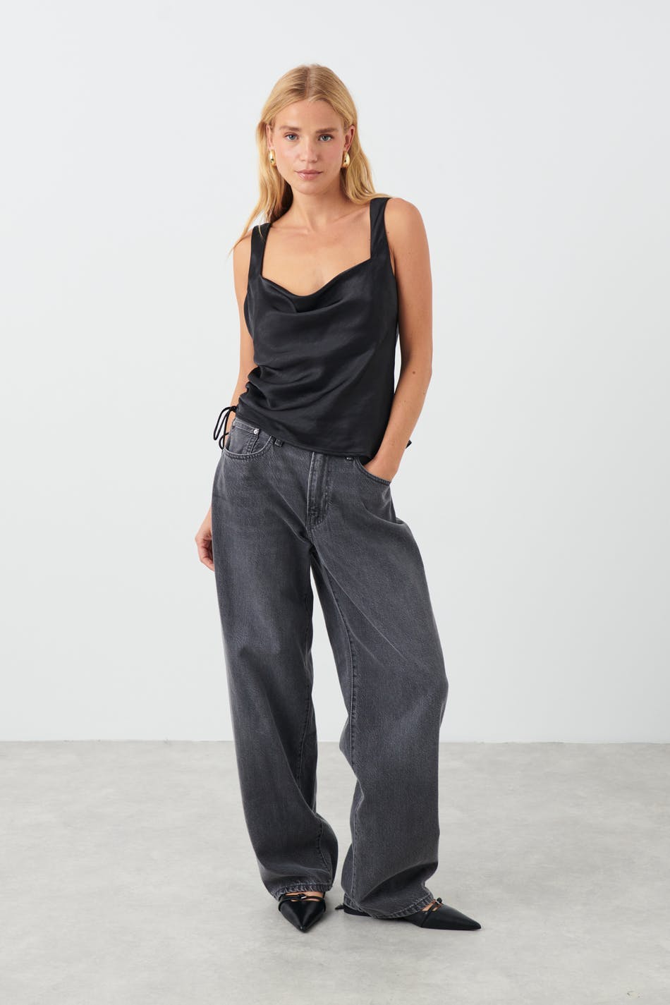 Draped satin top - Noir