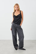 Draped satin top - Noir