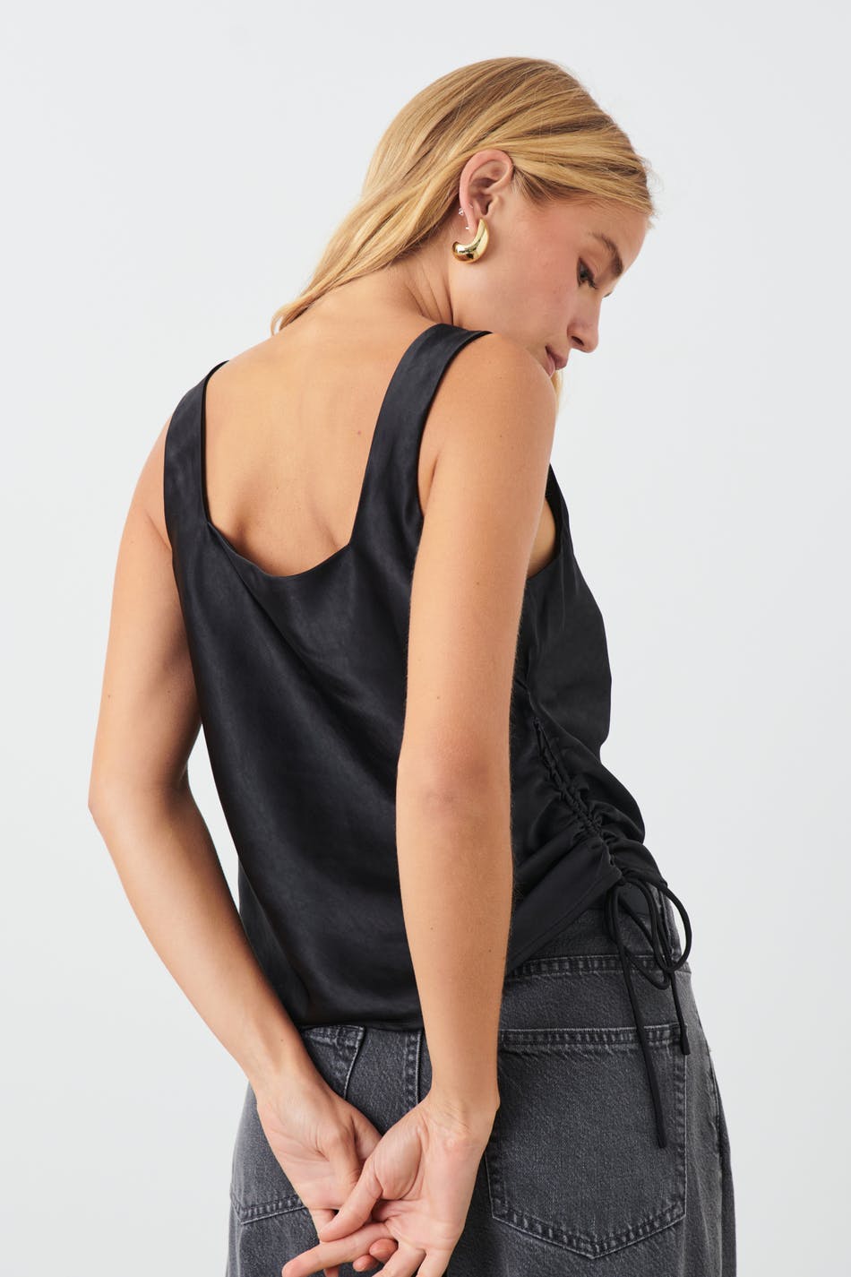Draped satin top - Noir