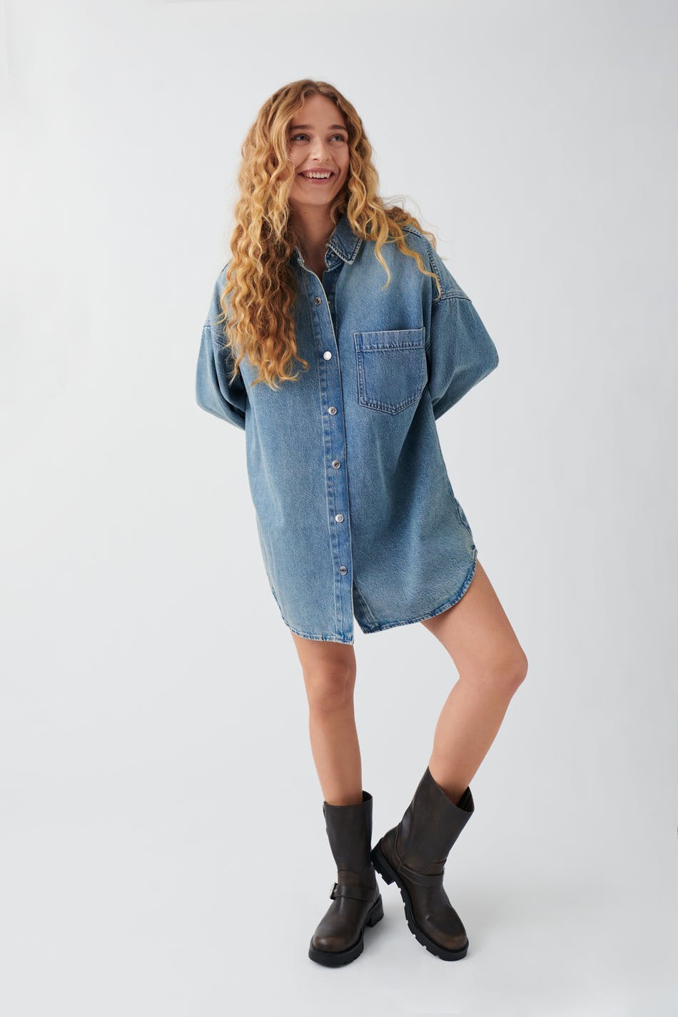 Long denim shirt - Dusty blue