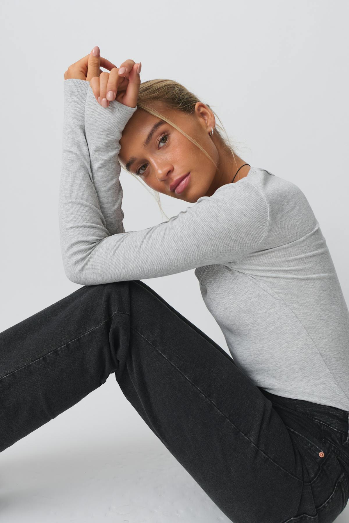 Rib long sleeve top - Ballet slipper