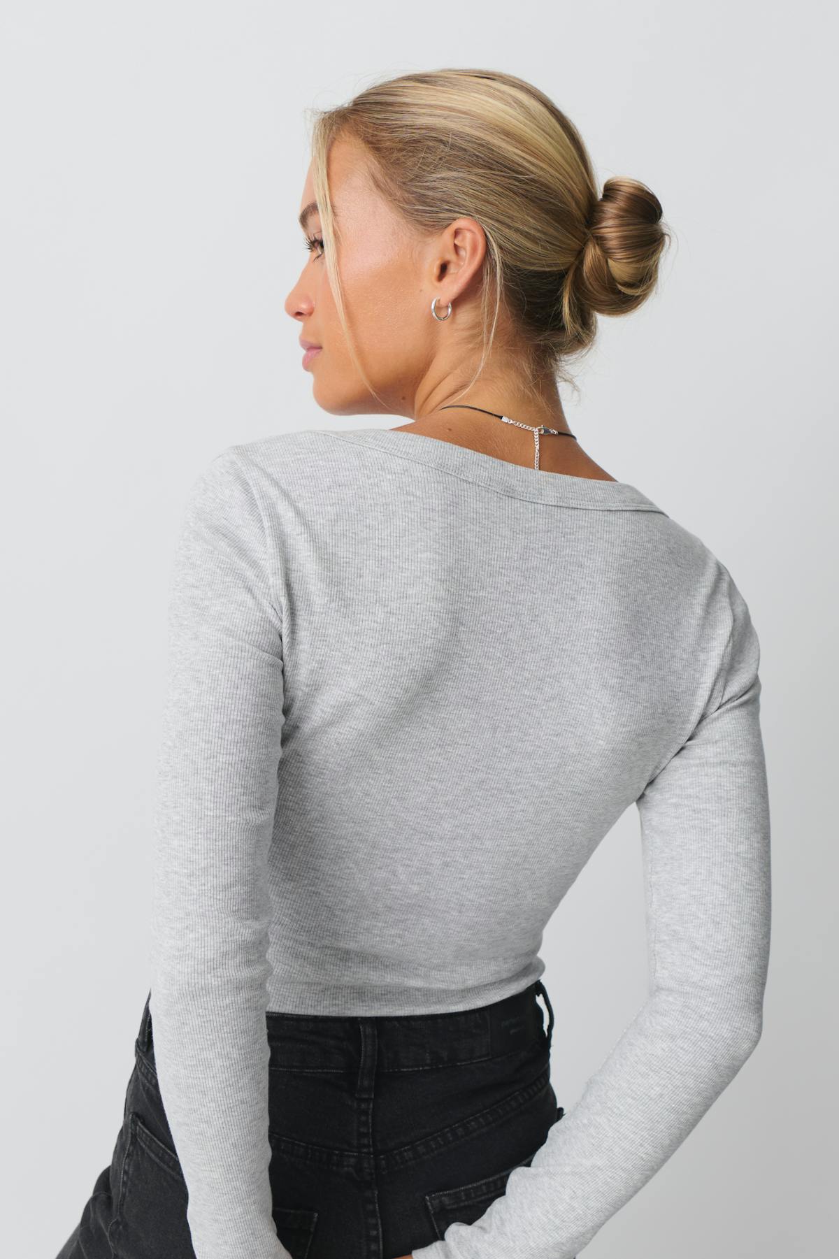 Rib long sleeve top - Noir