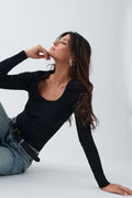 Rib long sleeve top - Ballet slipper