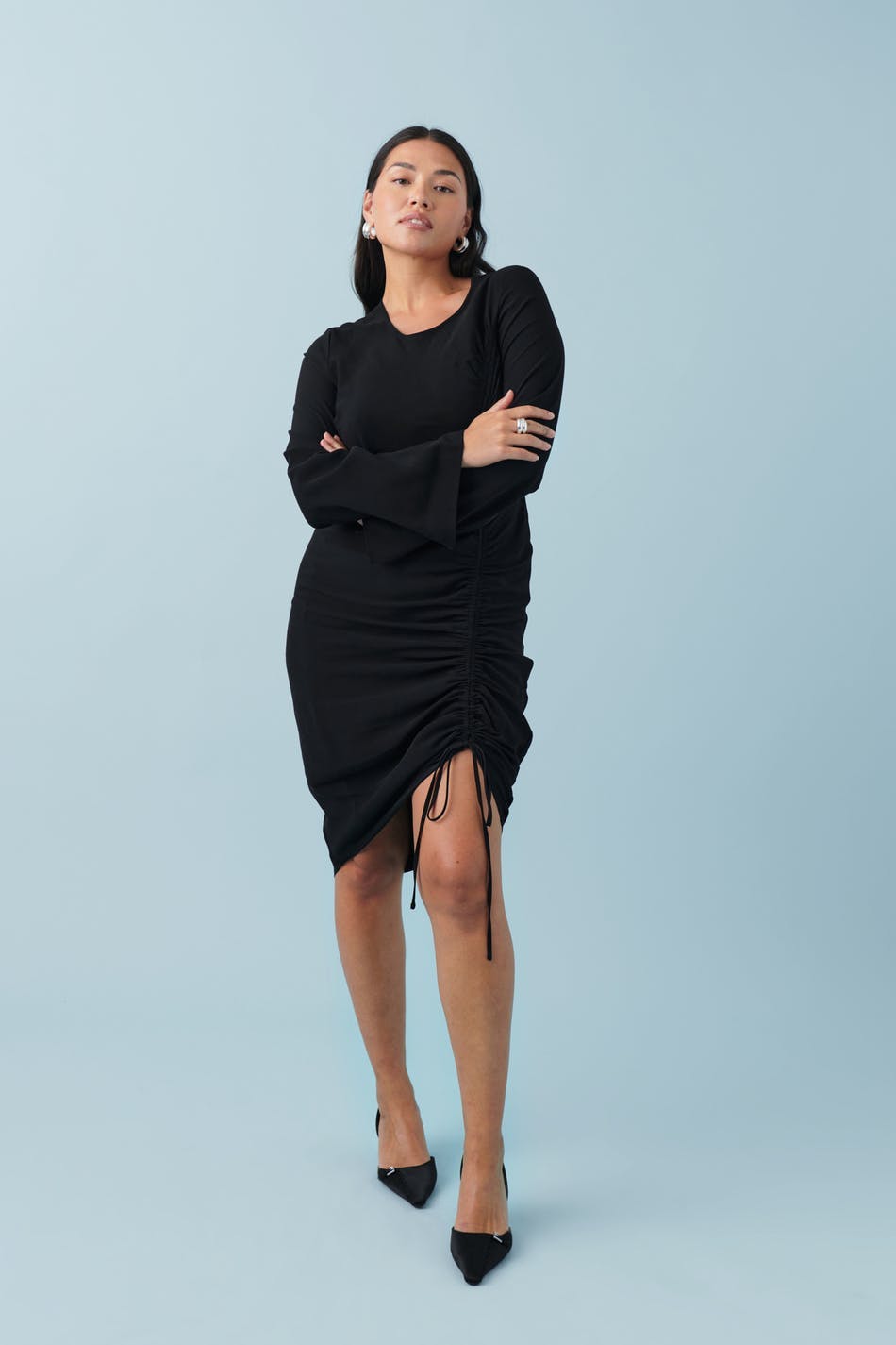 Drawstring midi dress - Noir
