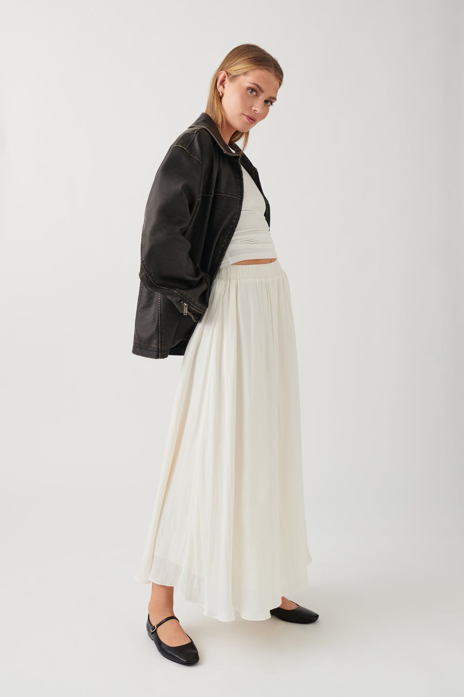 Wide maxi skirt - Crème