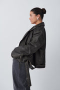 washed biker jacket - Offblack