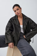 washed biker jacket - Offblack
