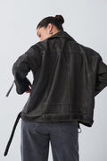 washed biker jacket - Offblack