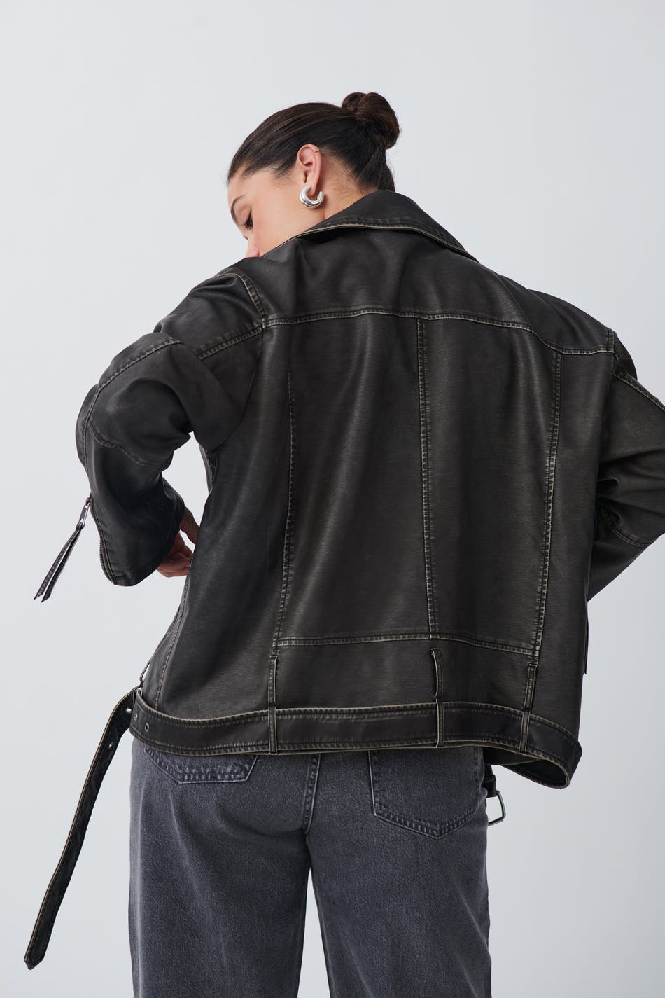 washed biker jacket - Offblack