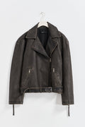 washed biker jacket - Offblack