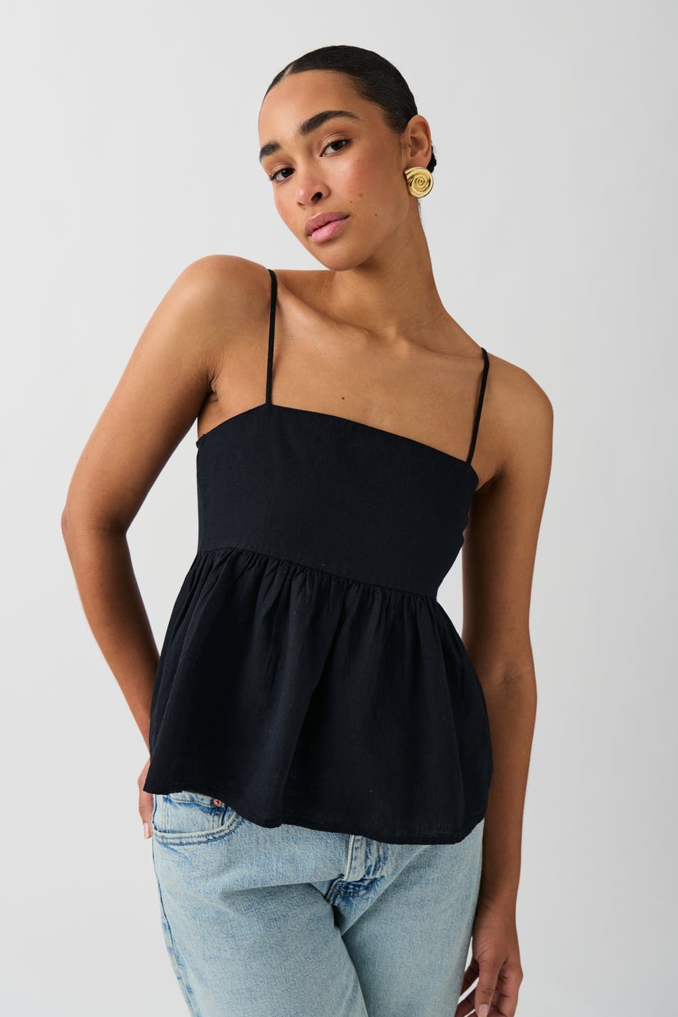 linen blend singlet - Noir