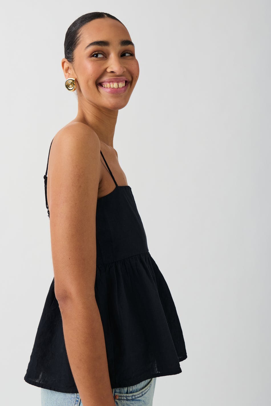linen blend singlet - Noir