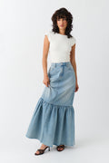 Flouncy long denim skirt - Vintage blue