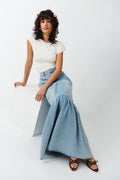 Flouncy long denim skirt - Vintage blue