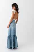 Flouncy long denim skirt - Vintage blue
