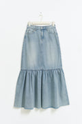 Flouncy long denim skirt - Vintage blue