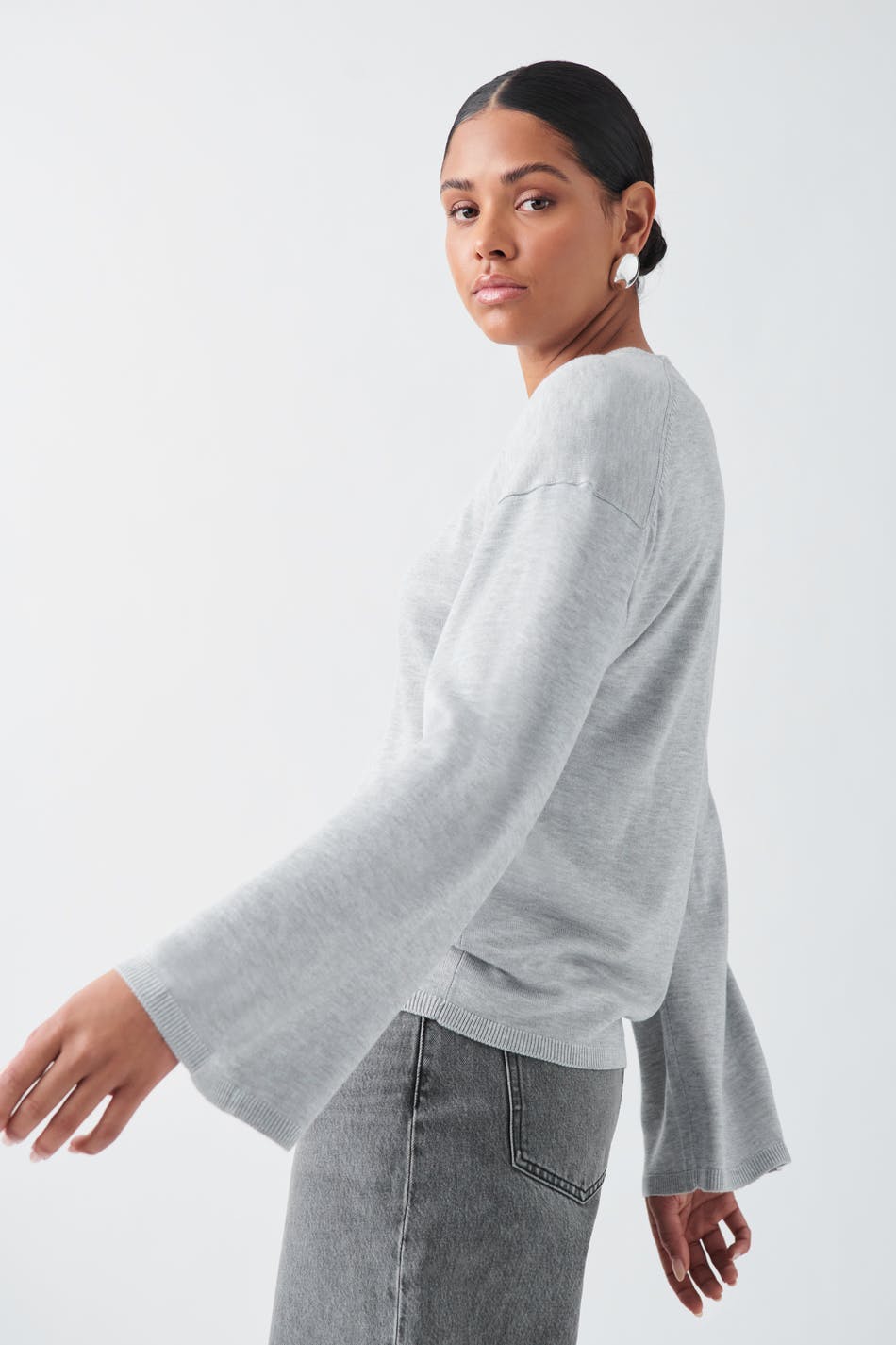 Basic fine knit sweater - Mid grey mel