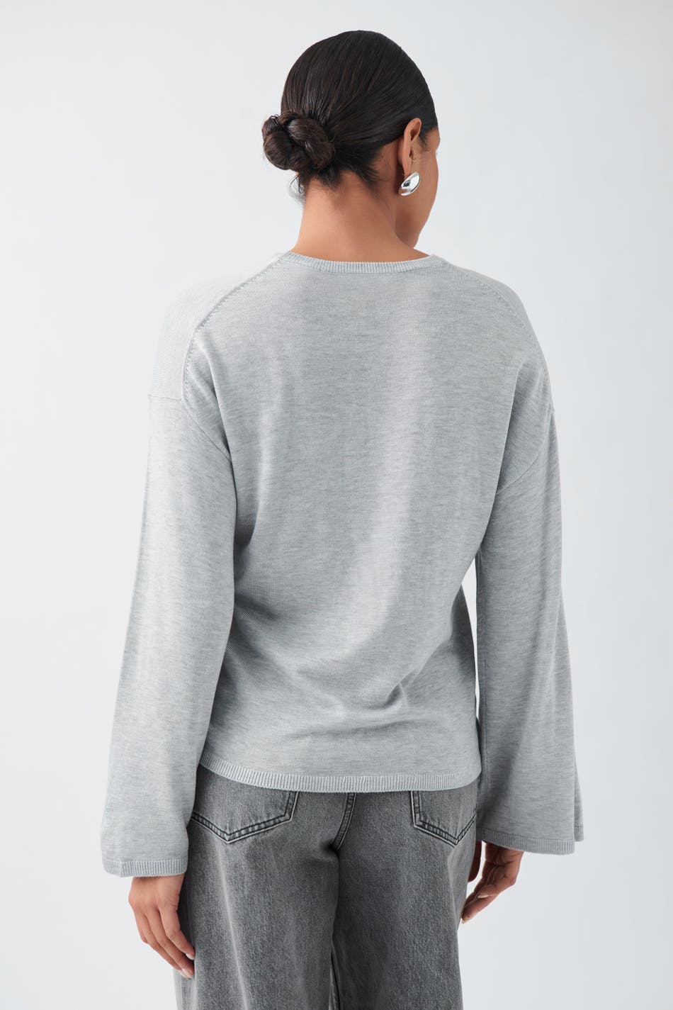 Basic fine knit sweater - Mid grey mel
