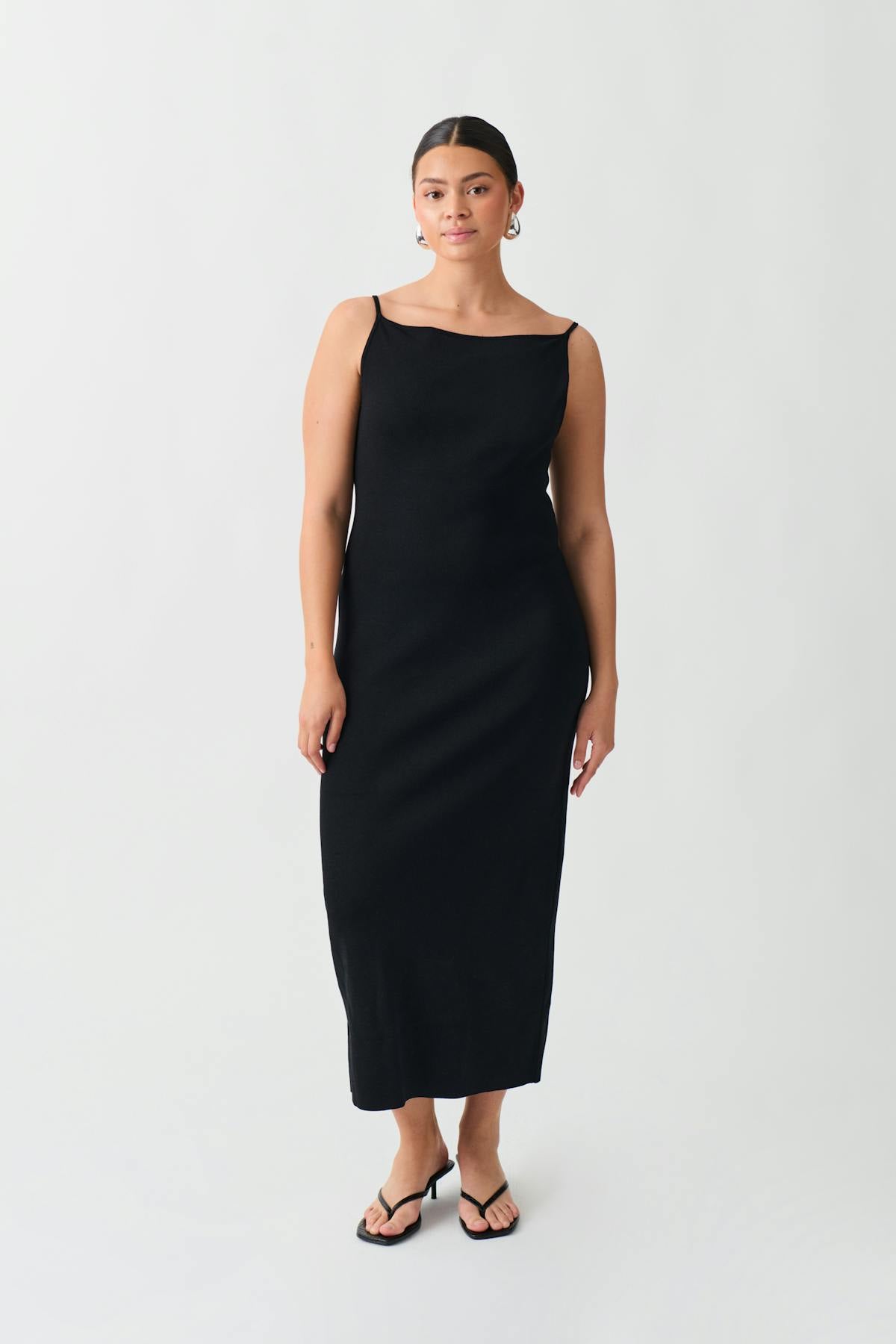 Knitted strap dress - Noir