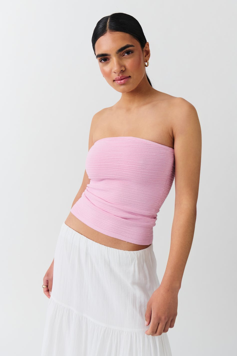 knitted tube top - Knit white