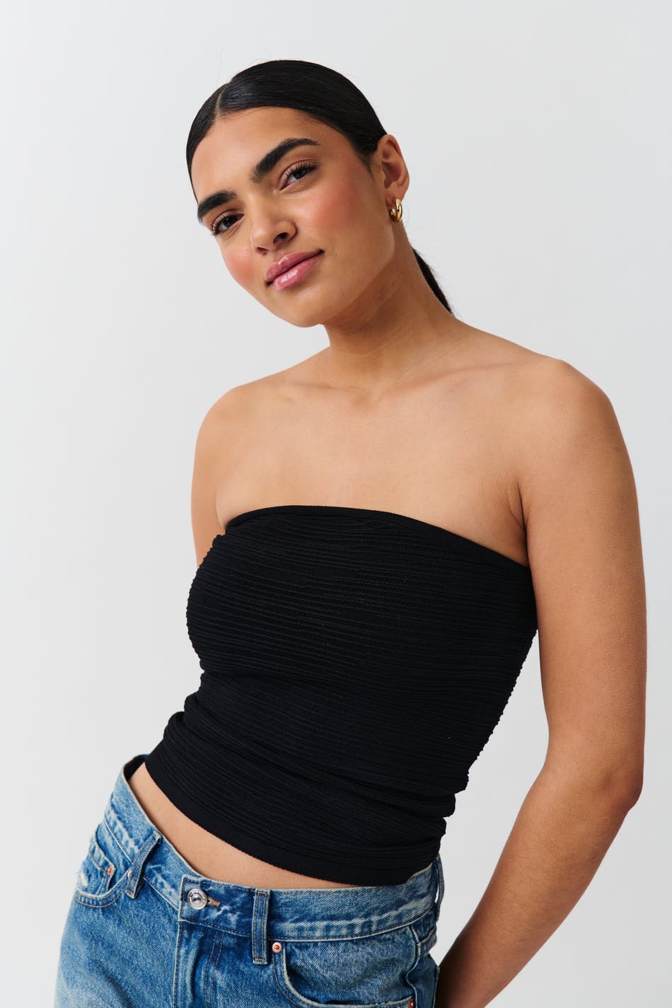knitted tube top - Noir