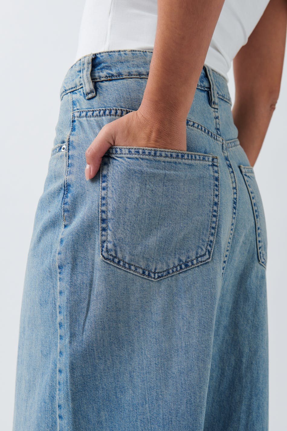 Double slit denim skirt - Gris