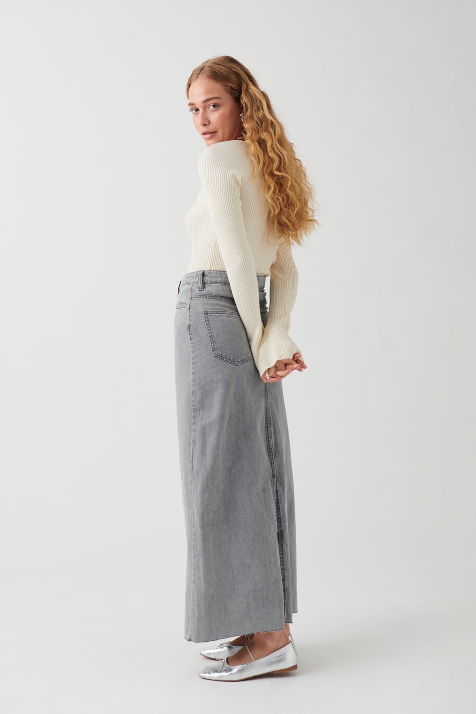 Double slit denim skirt - Gris