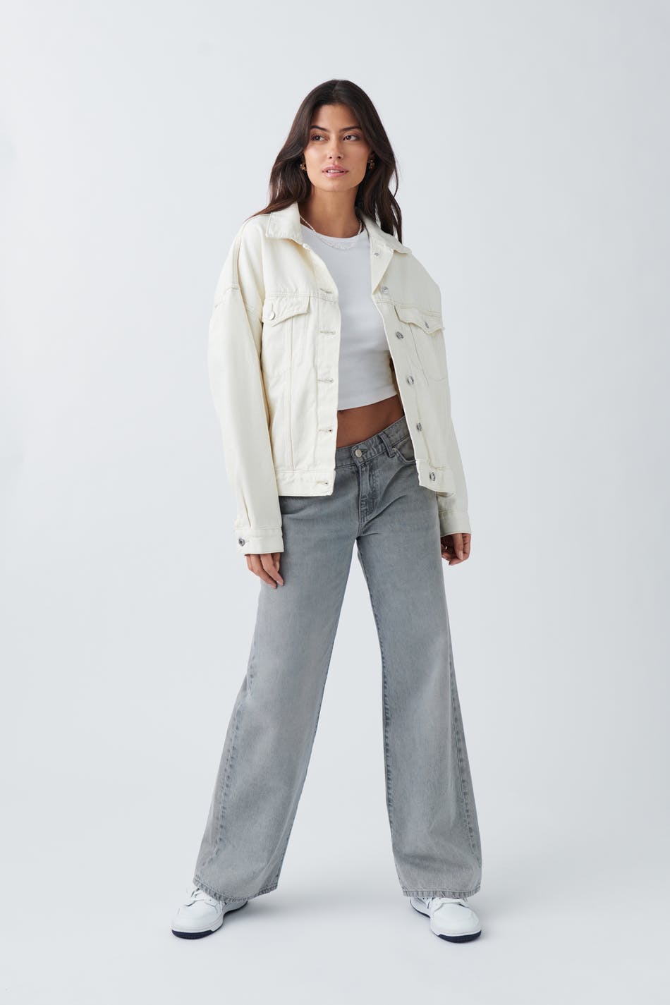 loose denim jacket - Crème